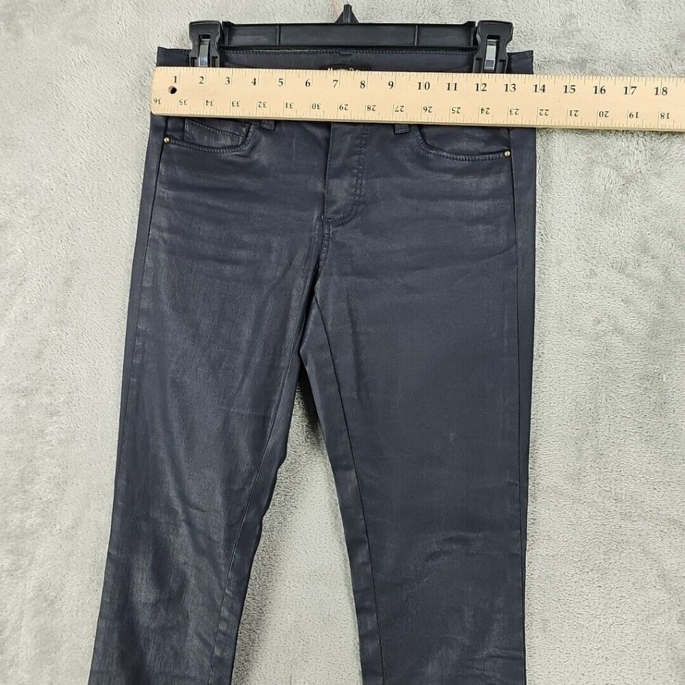 Massimo Dutti Jeans Womens Size 2 Waxed Dark Blue Skinny Fit Low Rise Stretch - Picture 5 of 13